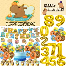 Cute Capybara Balloons Theme Happy Birthday Party Decorations Supplies Cake Toppers Background Photography Kids Room Decor Props