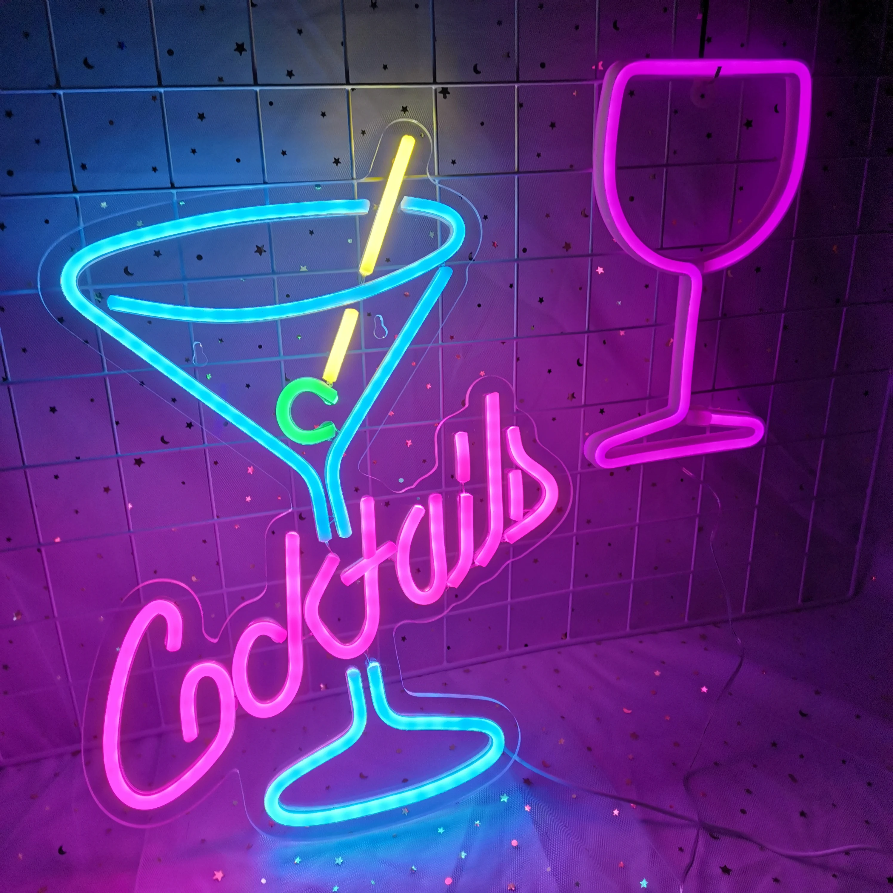 Cocktails Neon Signs Beer Bar Club Bedroom LED Neon Lights Sign for Hotel Pub Cafe Birthday Party Man Cave Neon Light Art Wall