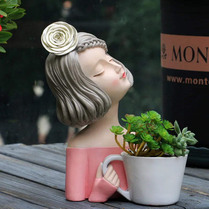 Outdoor Garden Decoration Accessory Cute Girl Succulent Plants Flower Pot Handicrafts Courtyard Kindergarten Balcony Decorative