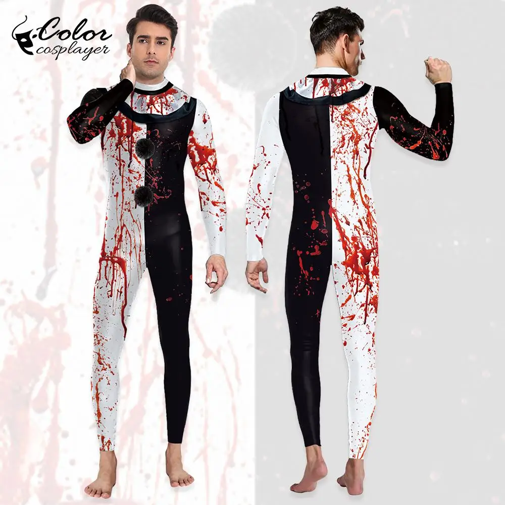 Color Cosplayer Horrible Movie Jumpsuit Halloween Zombies Clown Cosplay Costume Unisex Skinny Bodysuit Fancy Party Zentai Suit