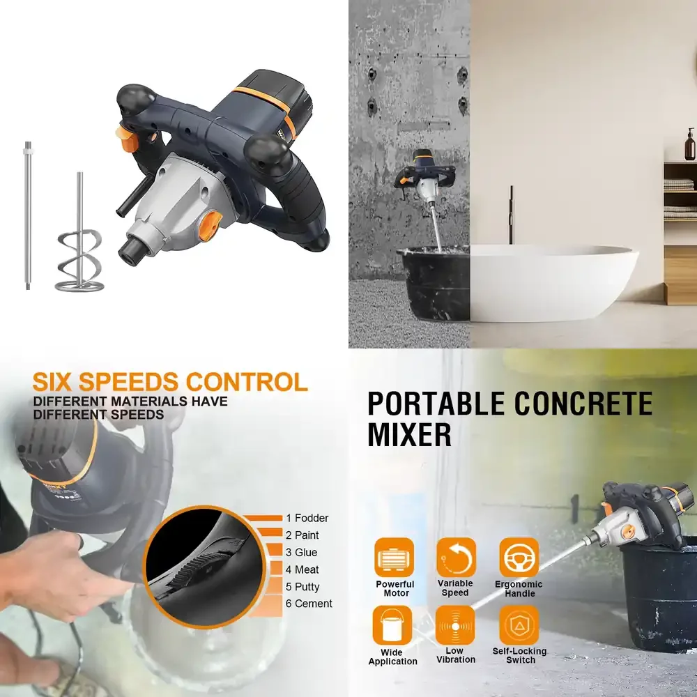 

MAXXT 1600W Electric High Efficiency Hand Held Concrete Adjustable Speed Mixer With Shaft Paddle