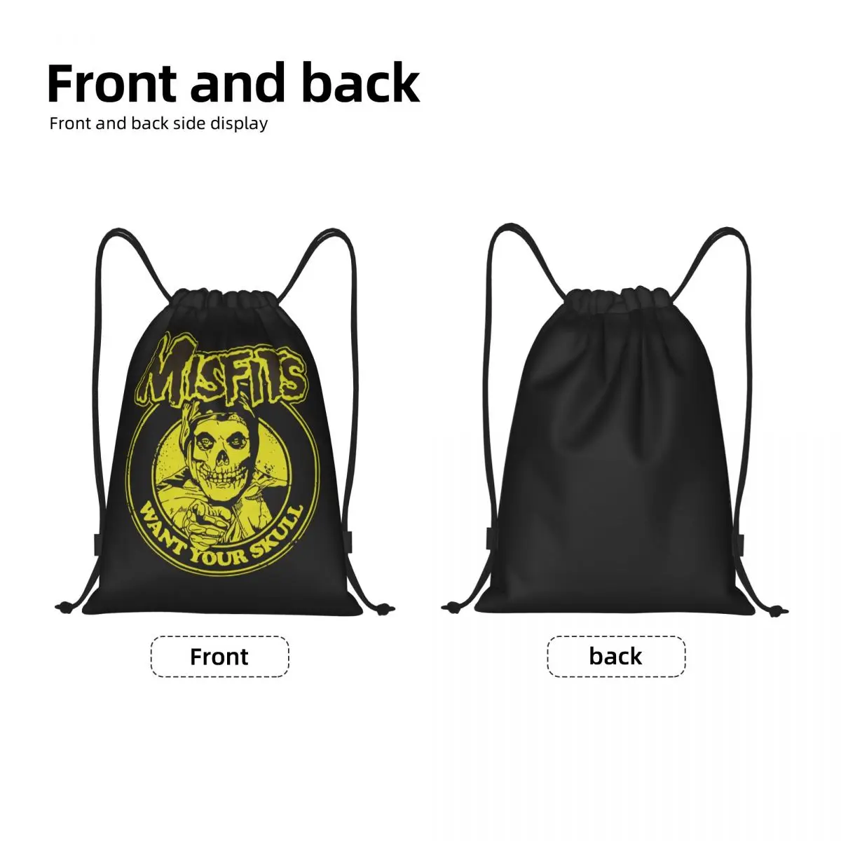 Horror Rock Roll Misfits Skull mochila con cordón para hombre y mujer, Mochila deportiva para gimnasio, saco de entrenamiento de Metal pesado plegable