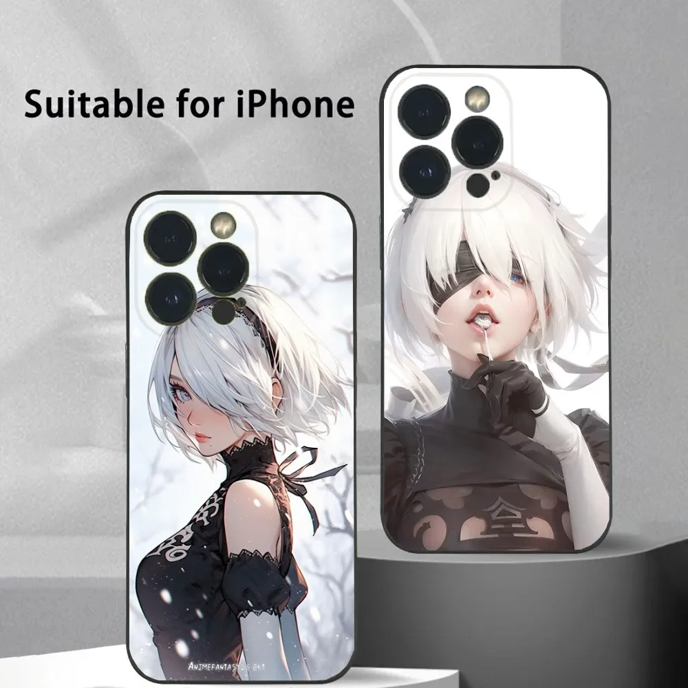 2B N-Nier A-Automata Anime Phone Case For iPhone 16 15 14 13 12 11 Plus,Pro Max,XS,X,XR,SE,Mini,8,7 Soft Silicone Black Cover