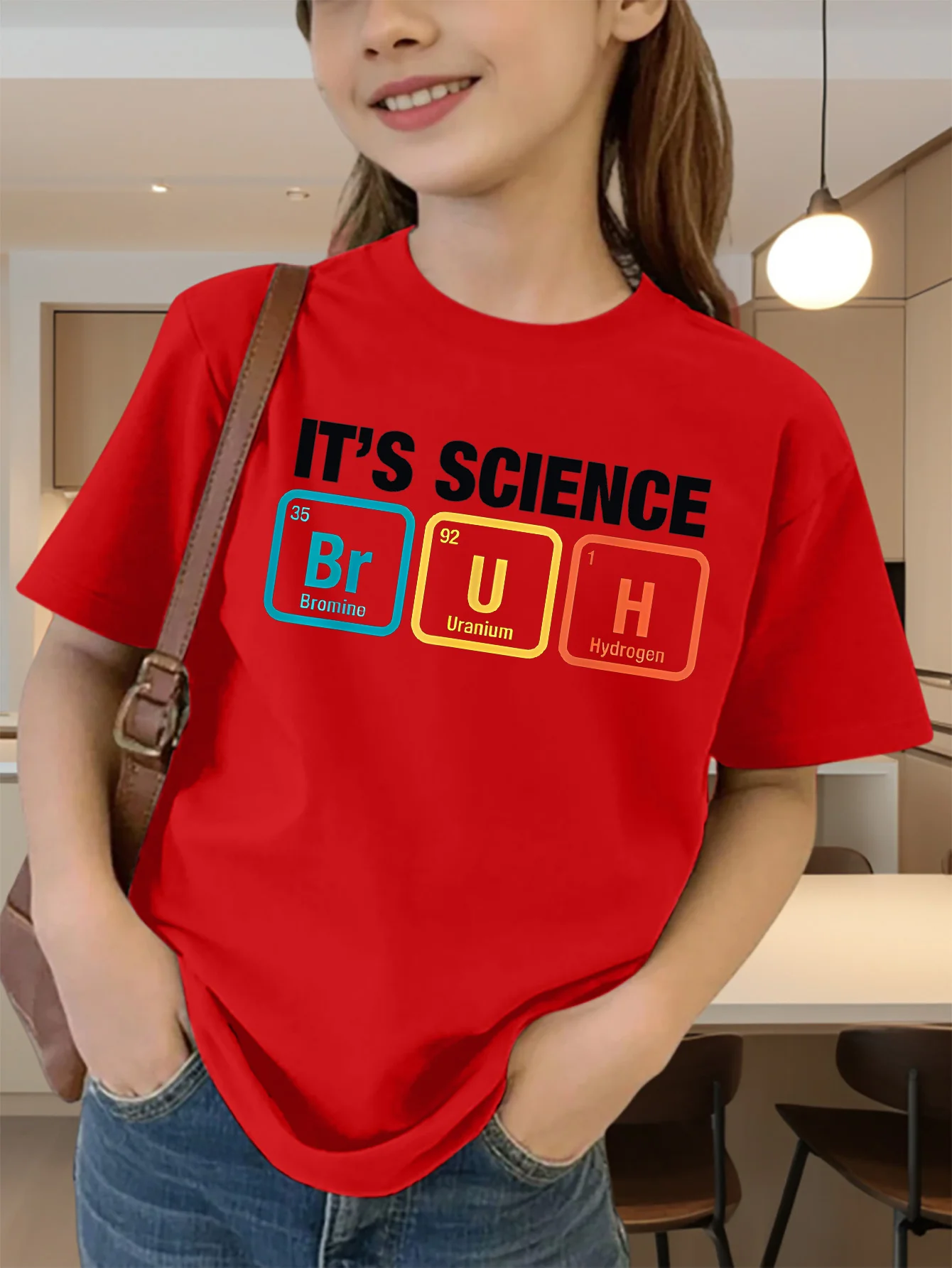 Cute Science Bruh Periodic Table Print Graphic Kids Tee Boys Girls Family Matching Cotton Crew Neck Short Sleeve Soft Summer Tee