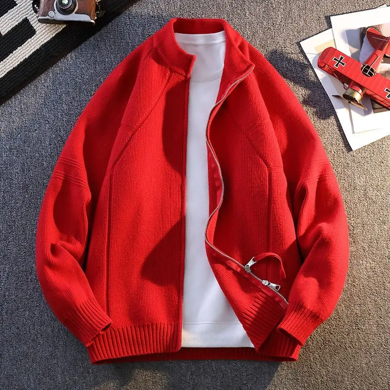 

Мужской новый весенний комфортный свитер большого размера однотонного цвета, модный высококачественный универсальный повседневный кардиган с длинными рукавами