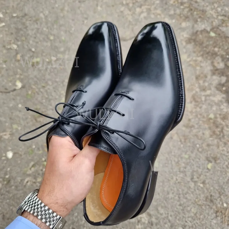 Dark Green Gradient Toe Black Lace-Up Oxford Shoes Men's Derby Flat Bottom Gentleman Casual Shallow New Wedding Shoes Sporty