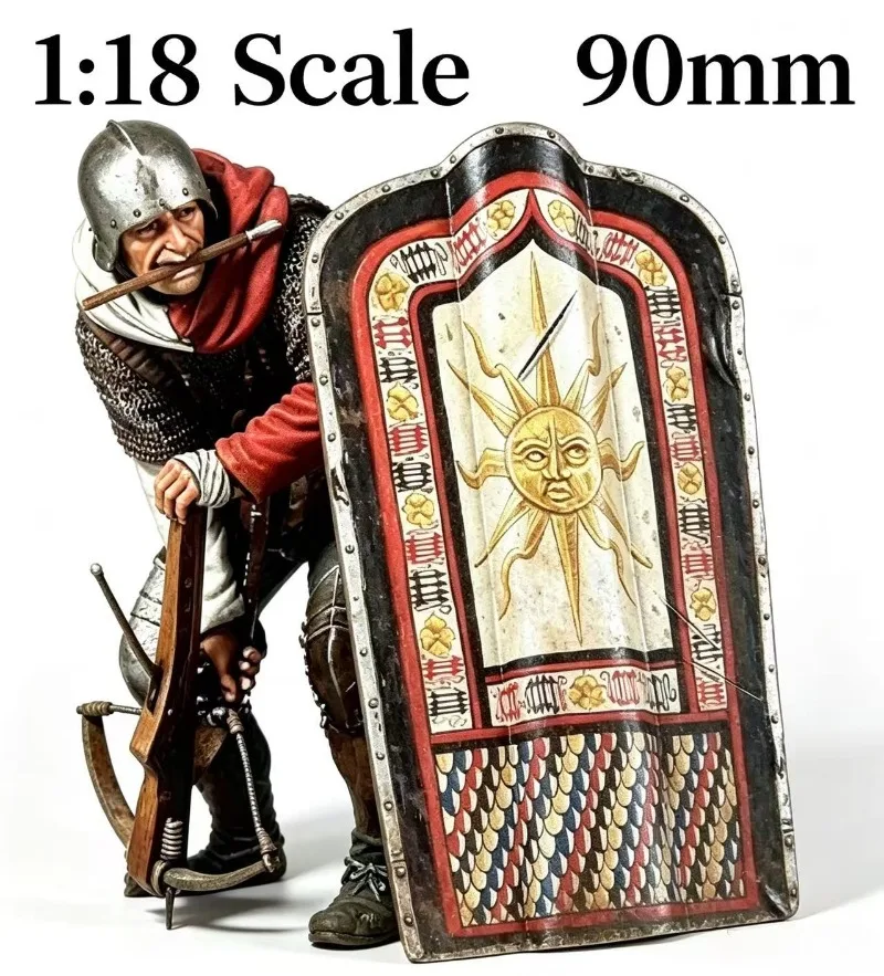 1/18 90mm Resin Model Kit Medieval Crossbowman with Large Shield Unpainted and Unassembled History Hobby Miniature