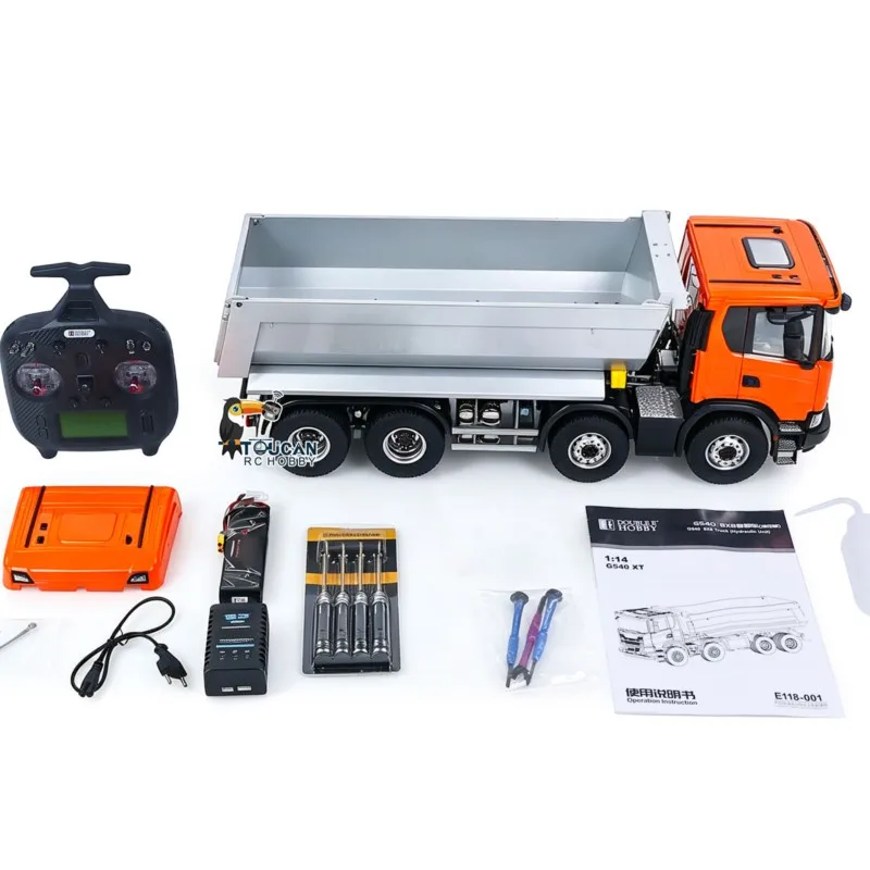 

RC Hydraulic Dump Truck 8x8 1/14 Remote Control Tipper Car Metal Gearbox Chassis Cars Lights Sounds System Model Openable Door