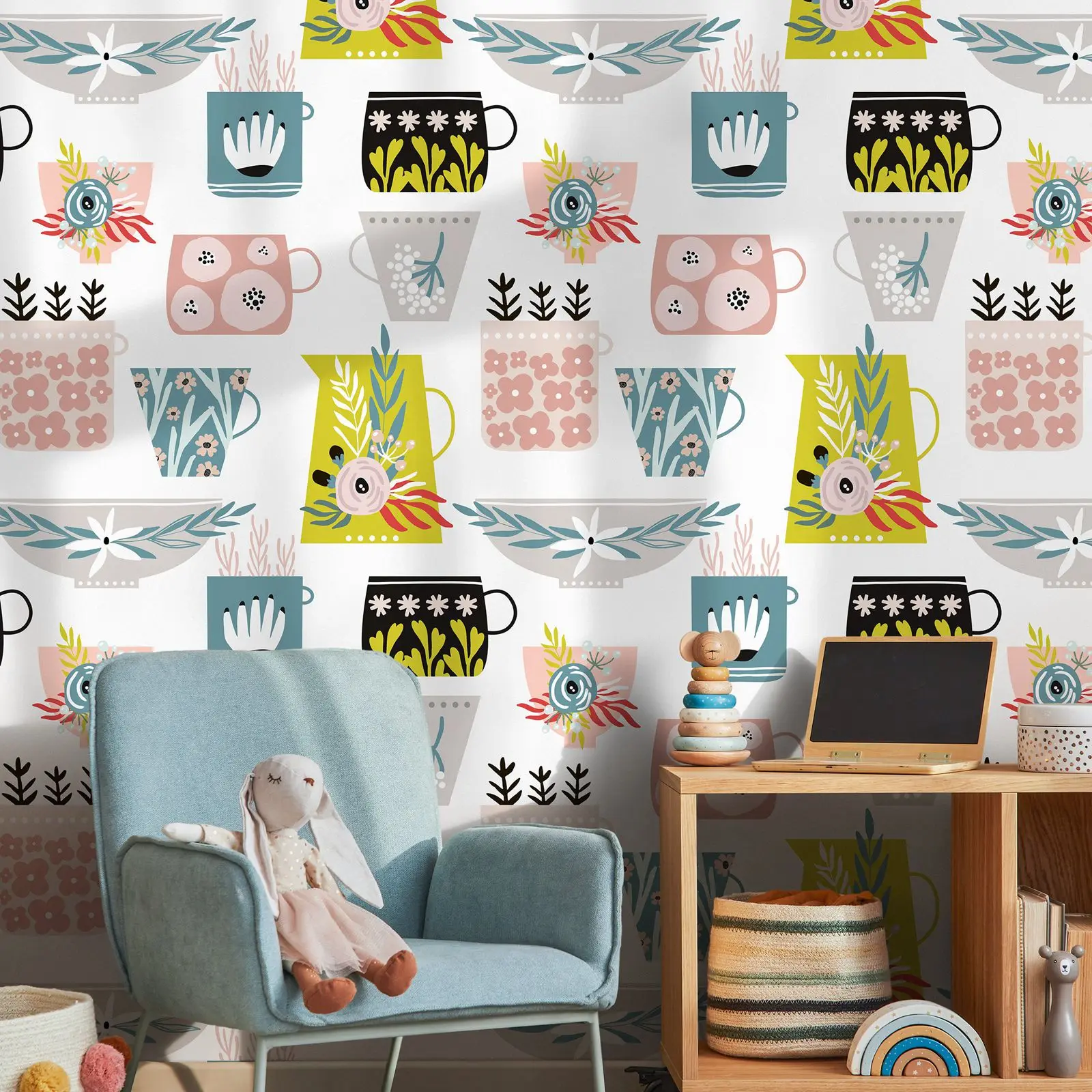 

Cartoon Wallpaper Peel and Stick ,Self-adhesive Wall Mura For Kids Room Decor,Cute Scandinavian Flowers Wall Sticker,Or Un-paste