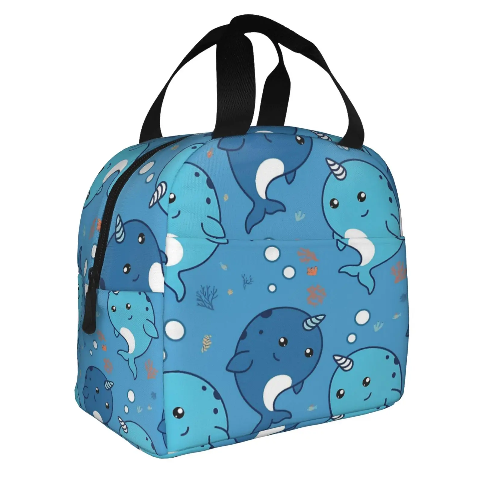 Cute Cartoon Narwhal Print Lunch Bags Insulated Bento Box Lunch Tote Leakproof Picnic Bags Thermal Bag for Woman Girl School