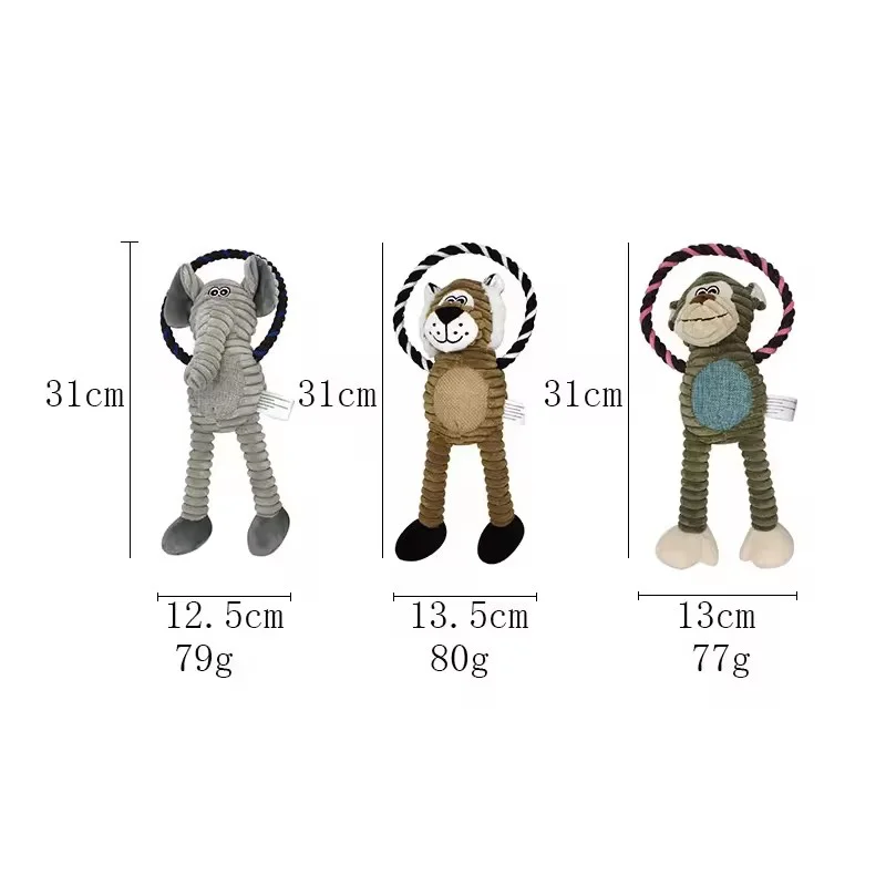 Cute Cartoon Animal Plush Pet Toy Squeaky Durable Chew Resistant Puppy Molar Interactive Play Toys Boredom Relief Dog Chewing