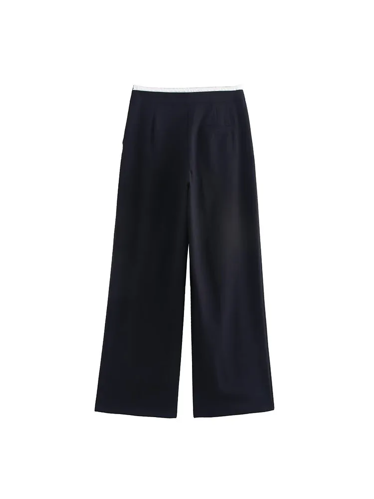 2025年秋 レディース ワイドレッグパンツ ヴィンテージ ルーズ パッチワーク ドローストリング リボン付き 女性 エレガント ストリートパンツ 衣類