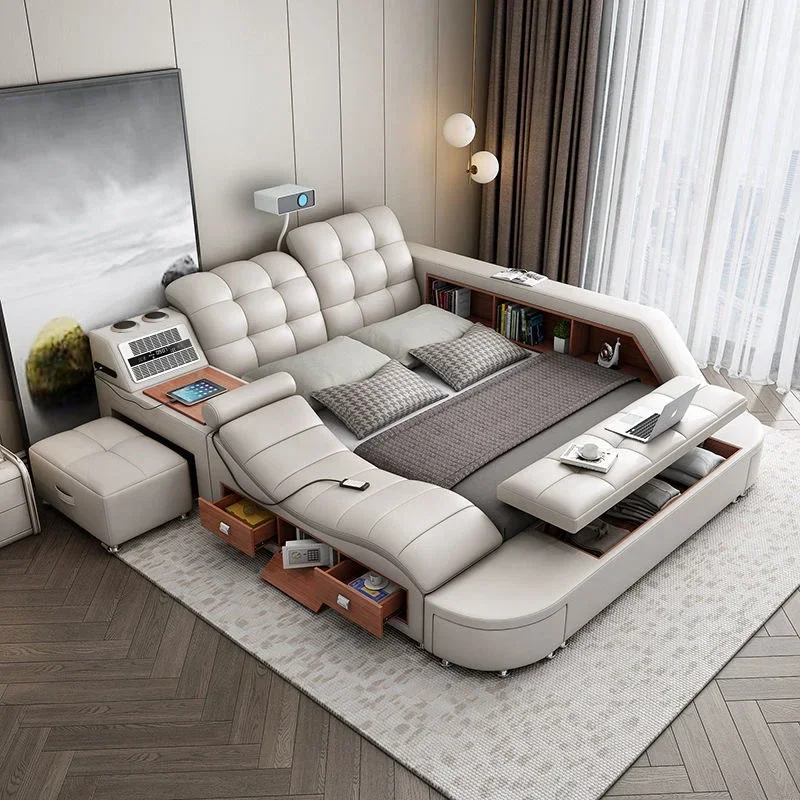 

Luxury Storage Double Bed Projector Modern Comferter High End Beds King Size Multifunctional Camas Matrimonial Bedroom Furniture