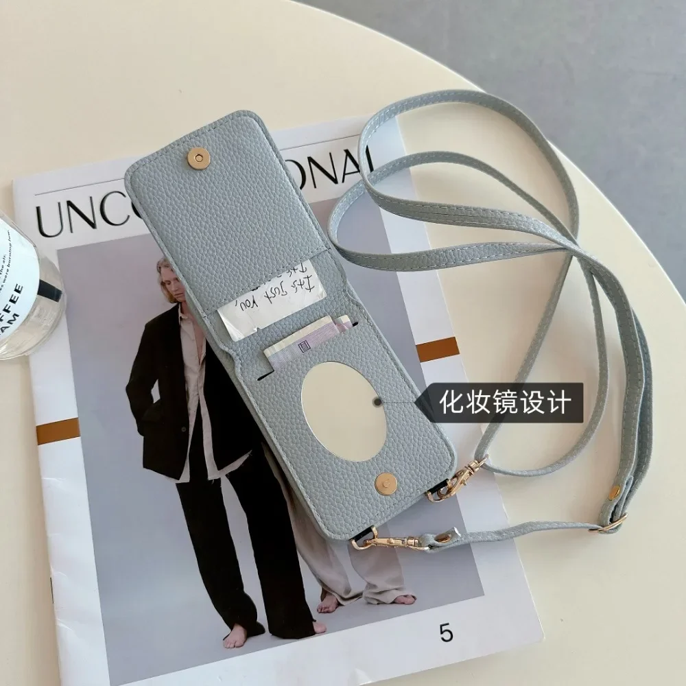 Crossbody Ring Stand Phone Case for IPhone 16 15 Plus 14 11 Pro Max 13 12 Mini Mirror Wallet with Card Holder Leather Cover