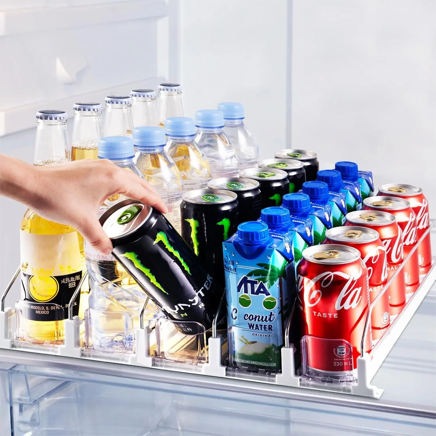 

Soda Can Dispenser for Fridge, Automatic Drink Organizer Holds 25 Cans, 5 Row