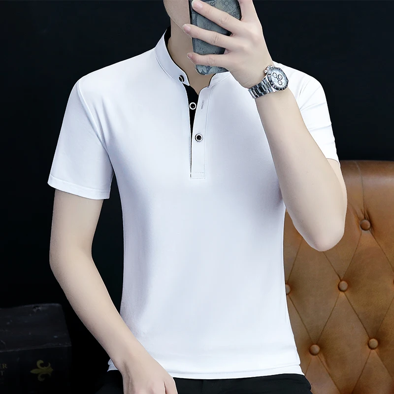 Classic Me's Solid Color Cotton Short Sleeve Polo Shirts 2024 Summer Business Casual Polos Lapel Tee-Shirt Outwear Slim Fit Tops