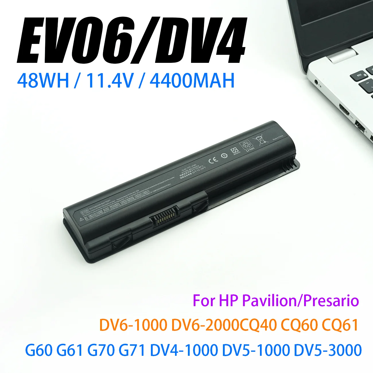 Batería EV06 para HP G60 G61 G70 G71 Pavilion DV5-1000 DV5-3000 DV6-1000 DV6-2000 Presario CQ40 CQ60 CQ61 DV4-1000