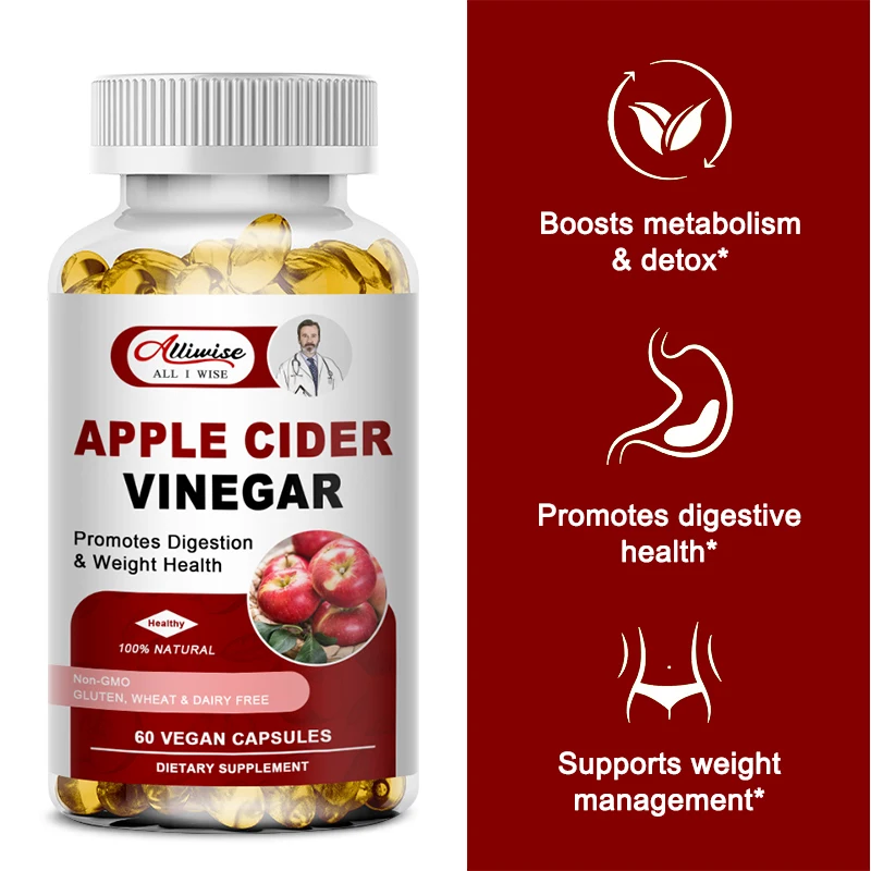 Alliwise Natural Apple Cider Vinegar Capsules Digestion for Gut Health Immune Support Digestion and Detox Cleanse Weight Loss