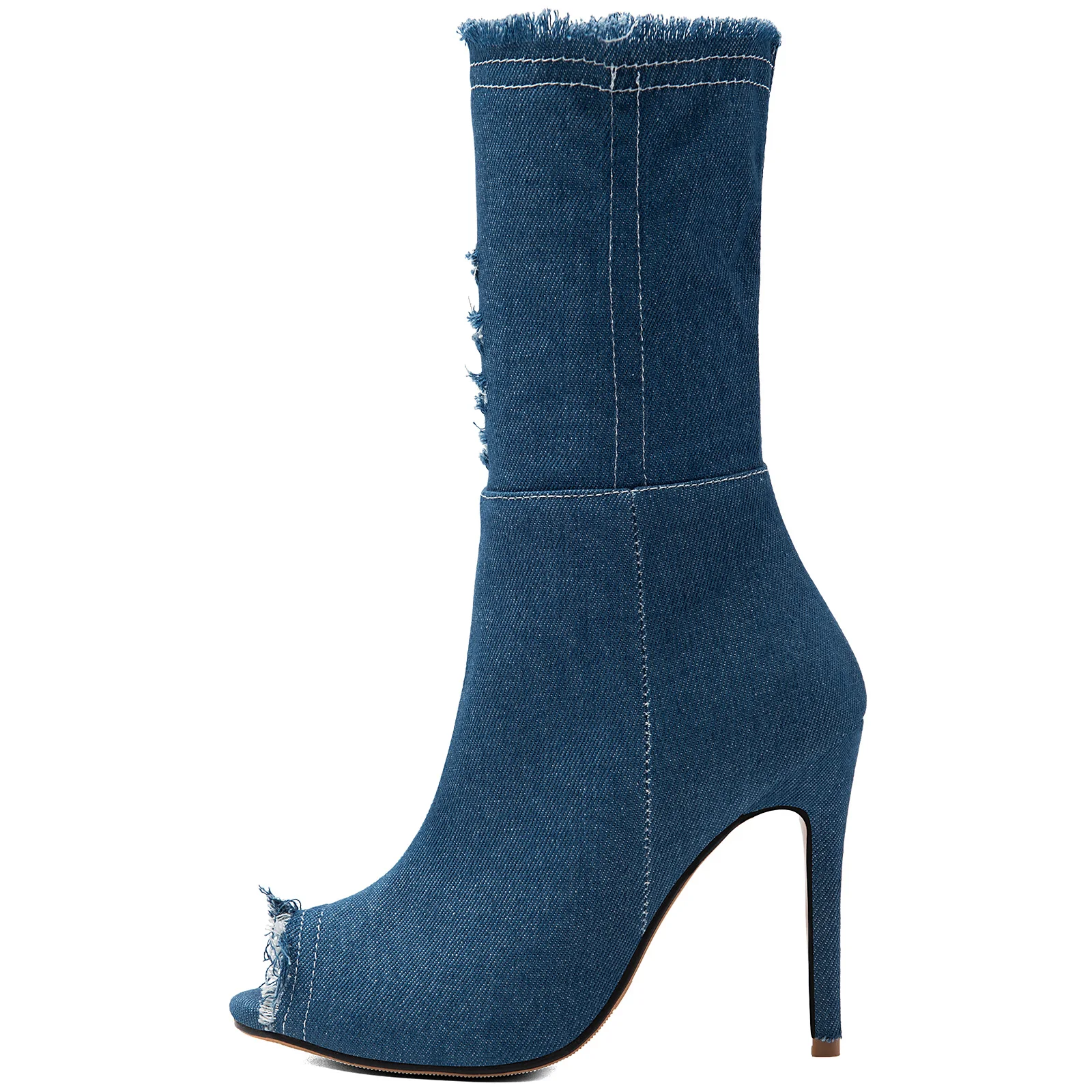 Women'S Shoes Size 12 - Women Blue Denim Peep Toe Mid
