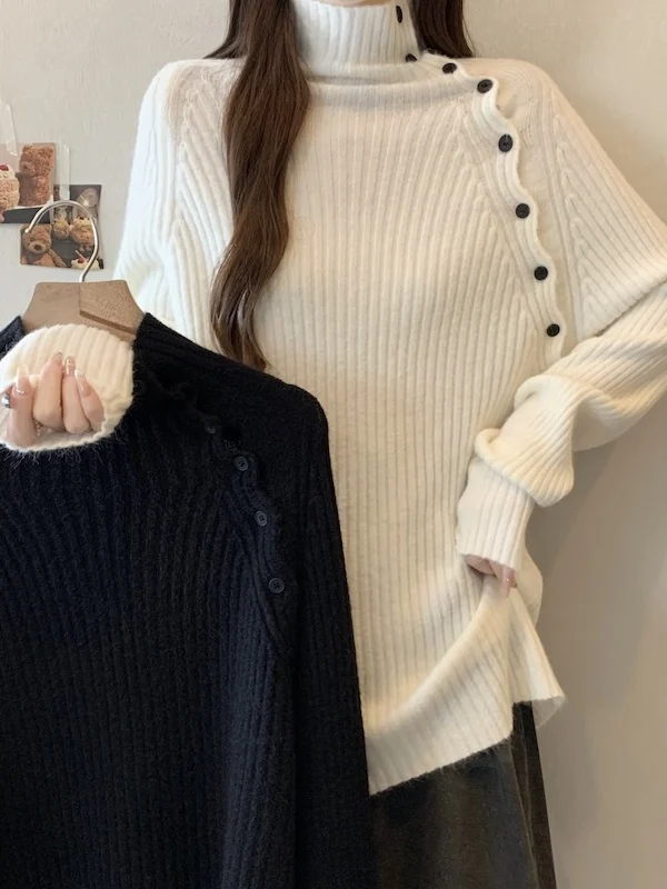 

Women's Thiened Long Sve Knitted Sweater f High Collar Mid-Length Base irt Autumn Winter plus Size Faionable Comm...