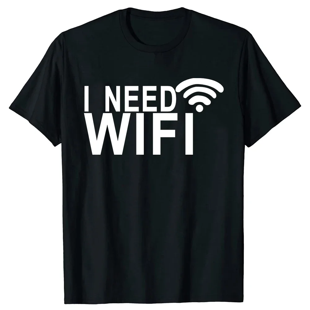 I Need WIFI Computer Geek Gaming Gamer Funny T Shirt Tshirt Men Cotton Short Sleeve T-shirt Top Tees Camiseta