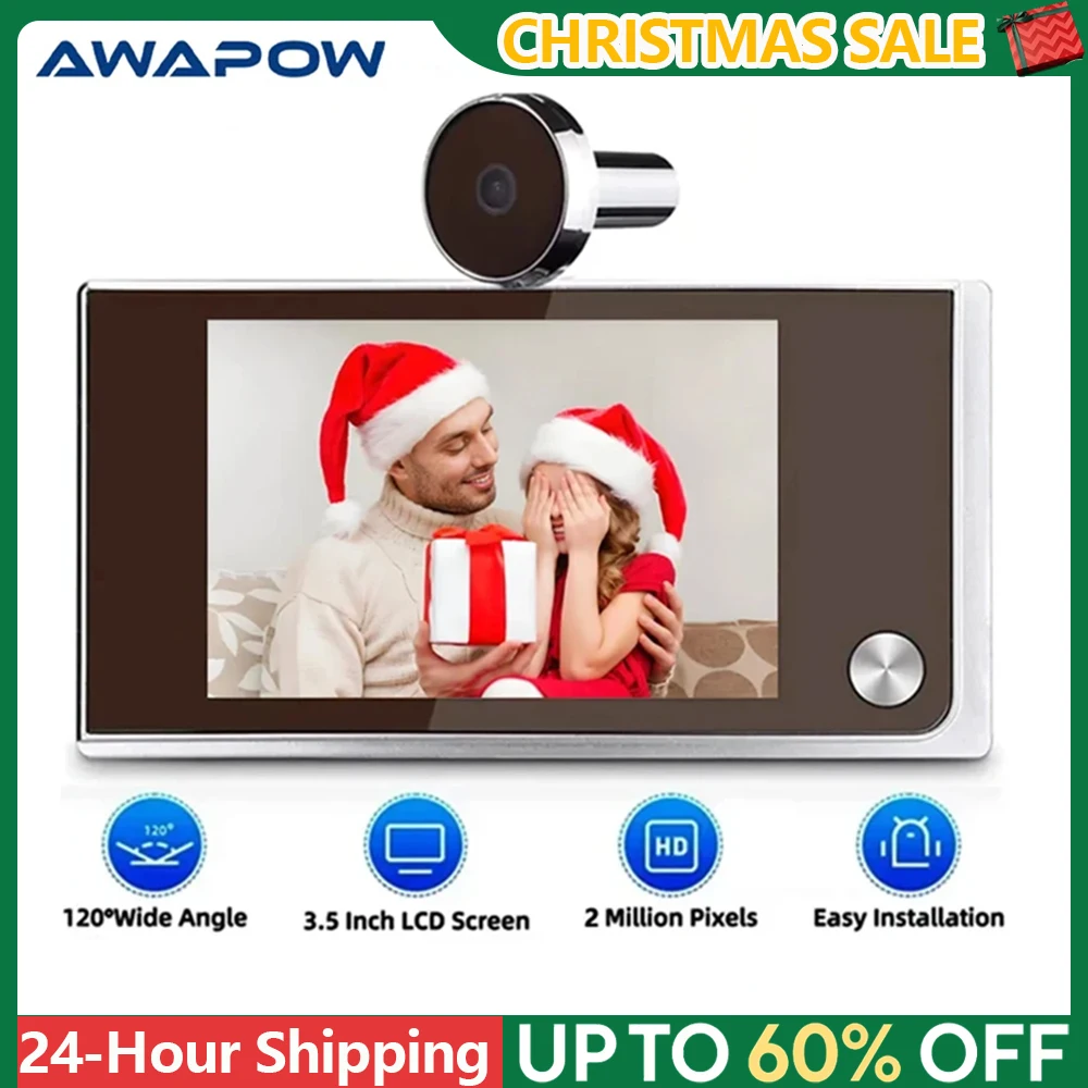 Awapow 3.5 Inch Doorbell Peephole Viewer Digital Door Camera 120° LCD 2 Million HD Pixels Cat Eye Door Bell Outdoor Monitor