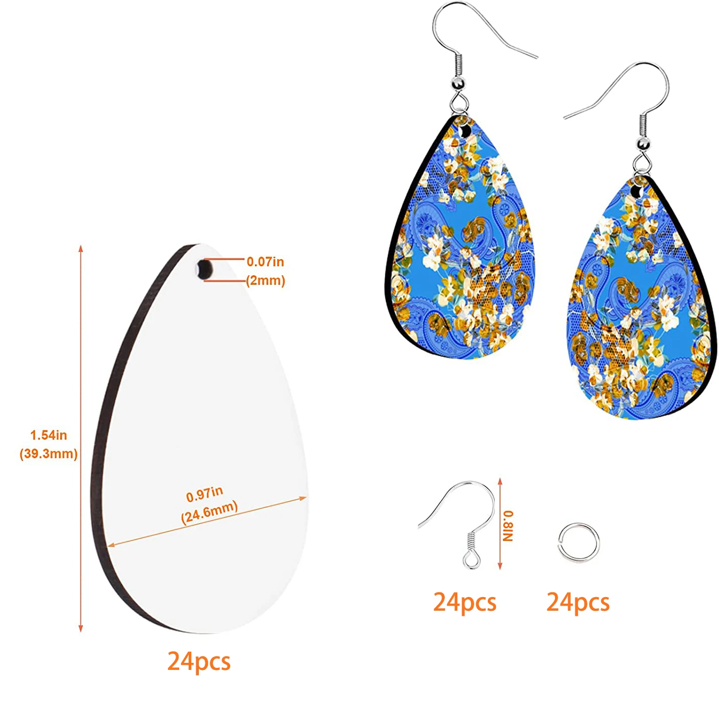 Sublimation Earring Blanks with Earring Hooks and Jump Rings Sublimation Blanks Products Unfinished MDF Teardrop Earring 24pcs