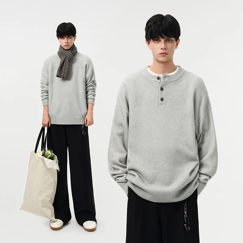 

GIOIOMen's Sweater，Autumn and Winter New American Style Henley Collar Anti-Pilling Loose Casual Knitted Sweater，Men's Clothing