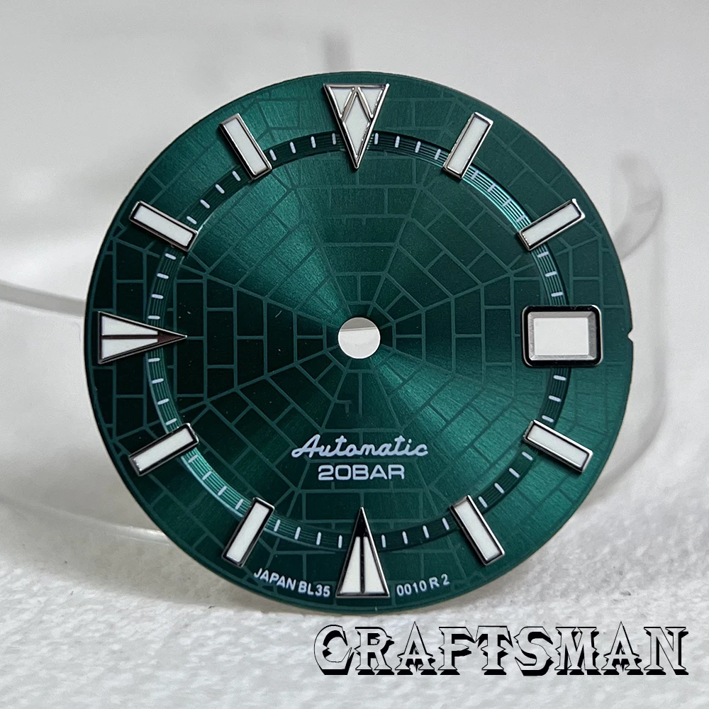 28.5mm Spider Web Sun Texture Dial Date Window Green Night Light Suitable For NH35 NH36 Automatic Movement Watch Accessories