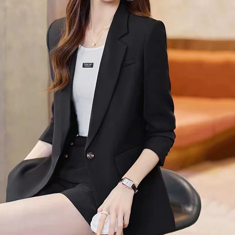 Dames OL bureau Blazers élégant col rabattu simple bouton costume manteau femmes 2025 dos fendu conception à manches longues veste femme