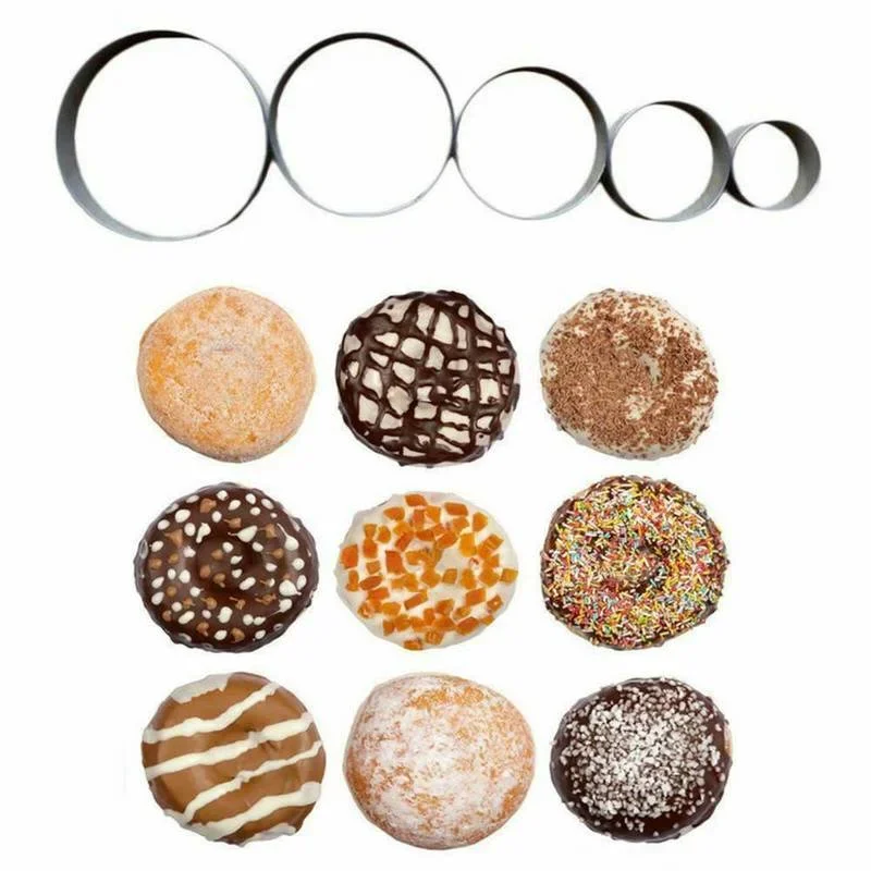 5 Pieces/set DIY Biscuit Mold Set Round Stainless Steel Biscuit Tool Cake Fondant Cutter Home Kitchen Baking Pastry Tool