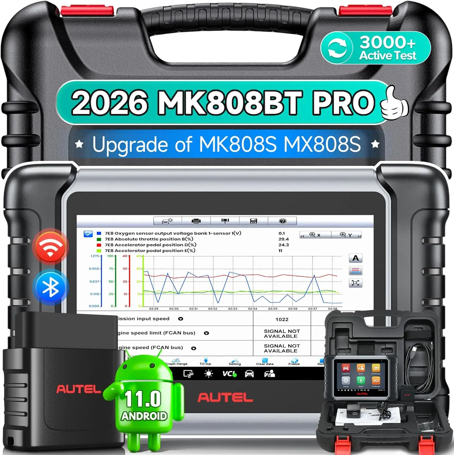 Autel Scanner MaxiCOM MK808BT PRO Bidirectional Tool as MK900BT Up Ver. of MK900 MaxiCheck MX900 MK808S MX808S 3000+ Test 28+ Service All System Diagnostic Injector Coding FCA Android 11