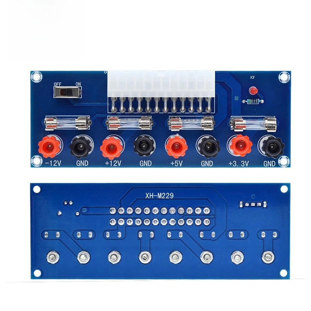 ATX Power Supply Adapter Module with 24 Pin Main Connector Providing 12V +12V +5V +3.3V Outputs and 5A Fuse on All Output Lines