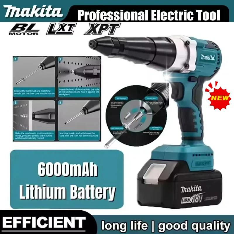 

Makita Brushless Electric Rivet Gun LED Cordless Multifunctional Rivet Nut Gun Automatic Riveting Tool Compatible For18V Battery