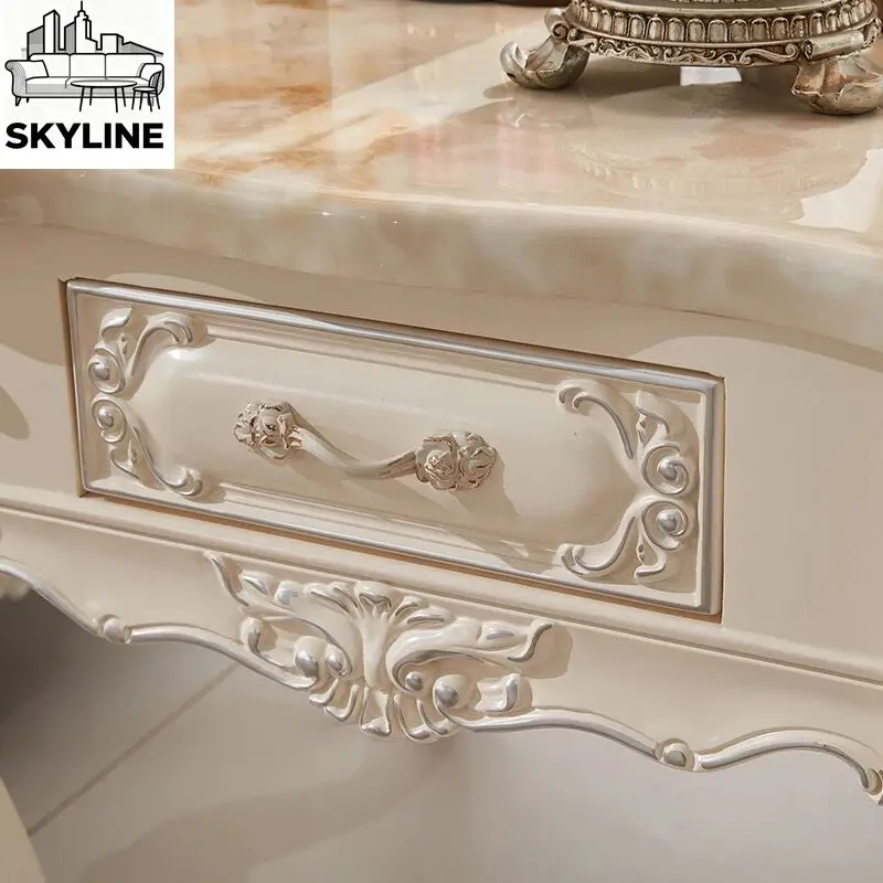 Marble corner few solid wood carving flower sofa edge few living room high-end telephone table French small coffee table
