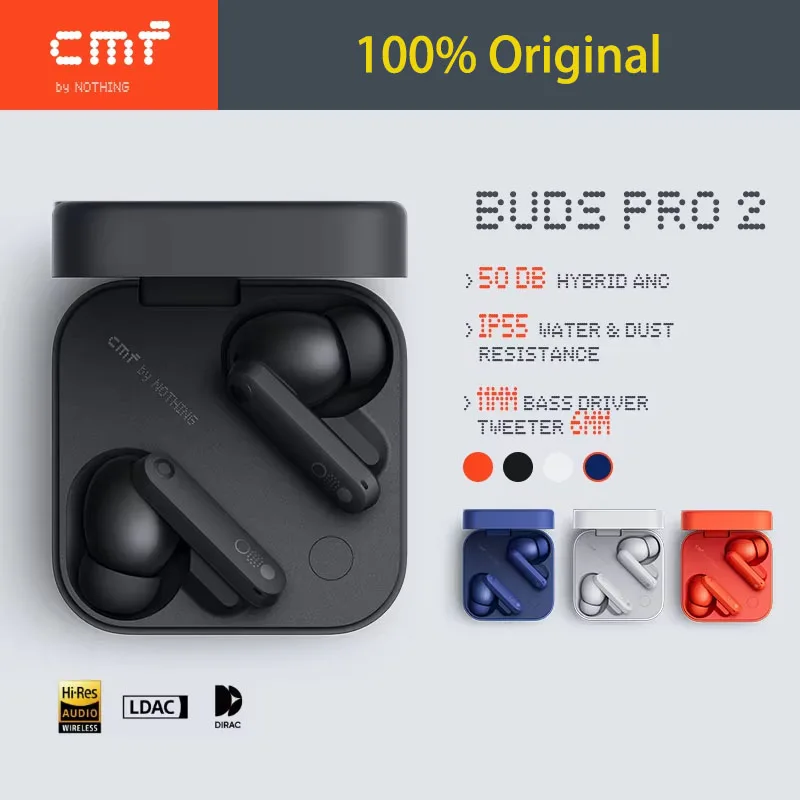 CMF الأصلي من Nothing Buds Pro 2 Global Verison Bluetooth 5.3 مع 50 ديسيبل إلغاء الضوضاء النشط الهجين 6 HD MICS IP55