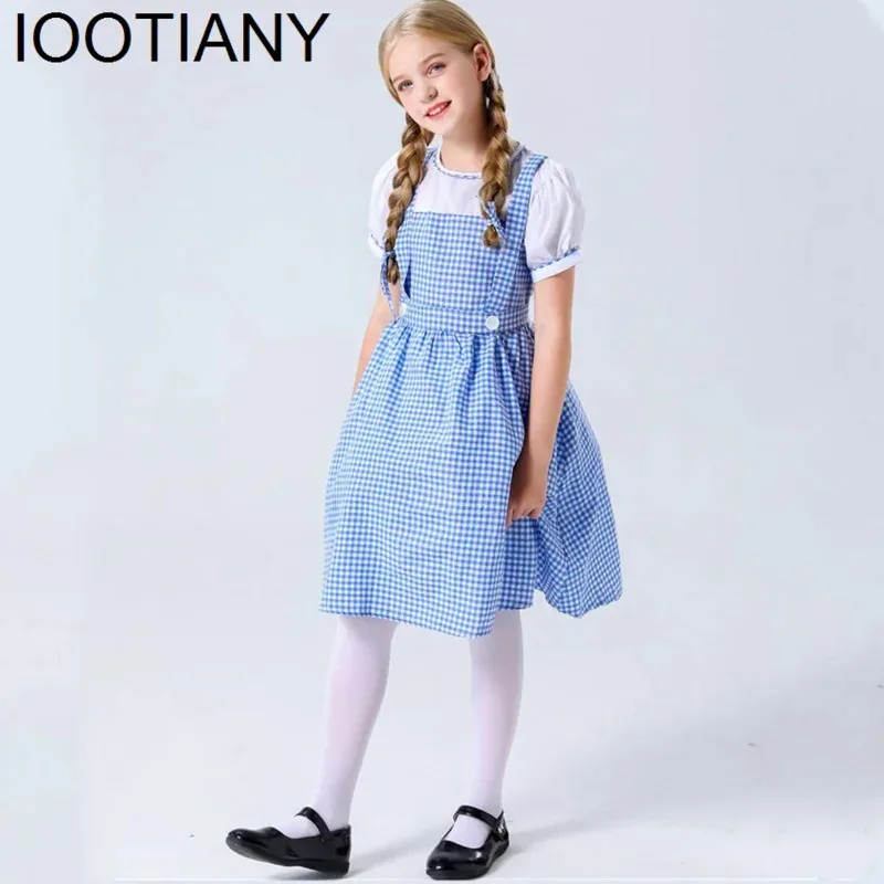

ss13Child Traditional Blue Plaid Oktoberfest Dirndl Dress Costume for Kid Girls Halloween Party Cosplay Dorothy Wizard of Oz Cos