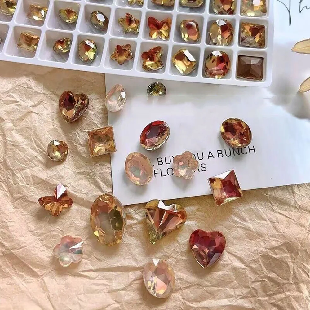 20pcs Maillard Shiny Jewel Diamonds Mixed Colors Caramel Glass Gems Random Shape Sharp Cutlet Fancy Coffee Nail Rhinestones 404s