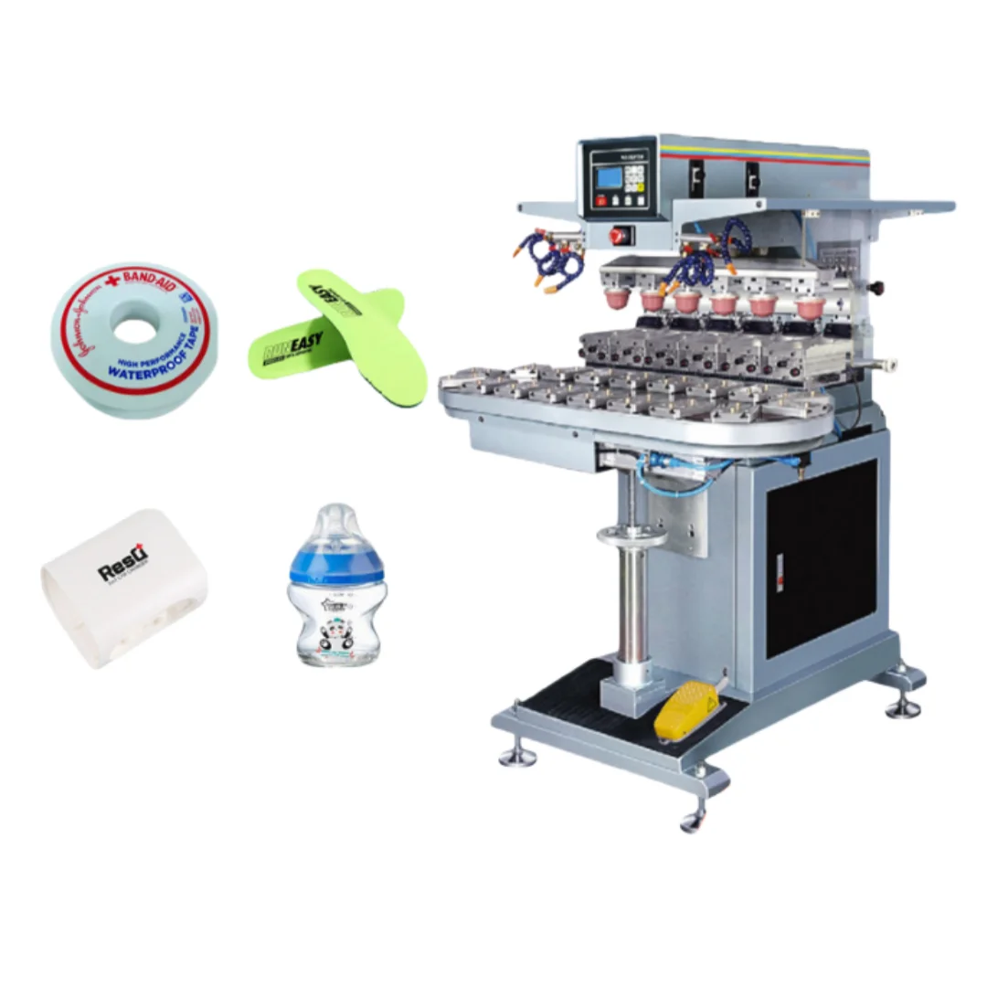 Color Pneumatic Pad Printing Machine with Conveyor for Watch Dials, Toys, Clothes, Shoes, Sandals Multi-Color Tampo Pad Printer