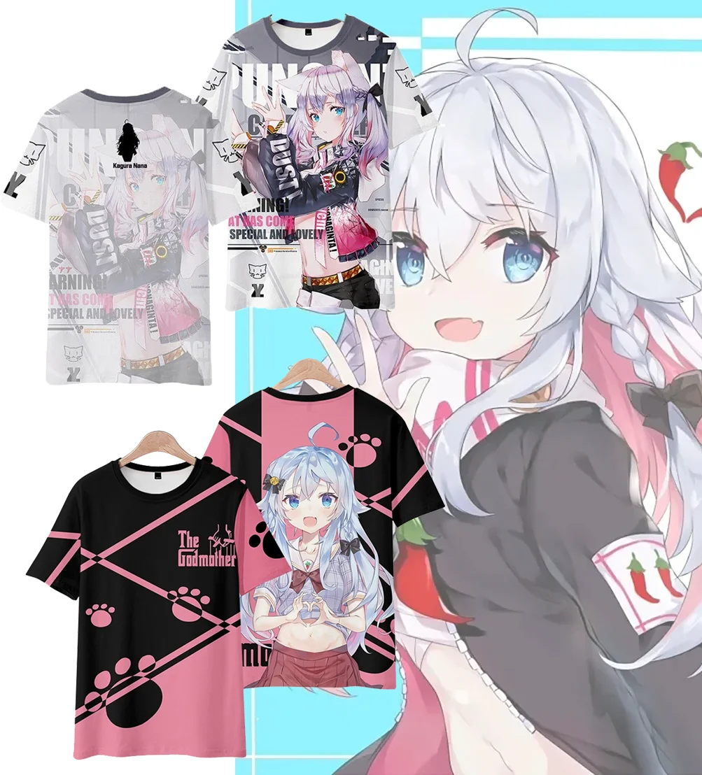 Футболка для косплея Kagura Nana Hololive VTuber, новинка 2025 года, милая детская футболка с 3D принтом в стиле аниме, мужская/женская футболка в стиле Харадзюку с короткими рукавами Y2k Top