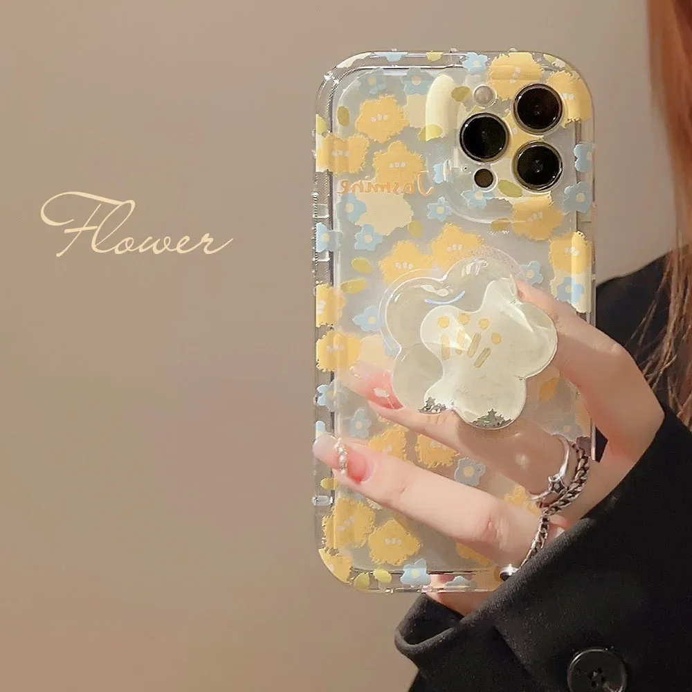 Lovely Artistic Flower With Holder Phone Case For Xiaomi Mi 14 13 12 11 Lite Mi 12T 13T Pro Poco F5 X6 X3 Pro Air Cushion Cover