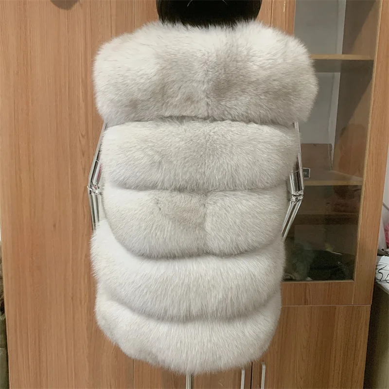 Women\'s fashion new real fur vest Spring and Autumn raccoon fur vest 5 rows of large fur high-quality real fox fur vest jackets