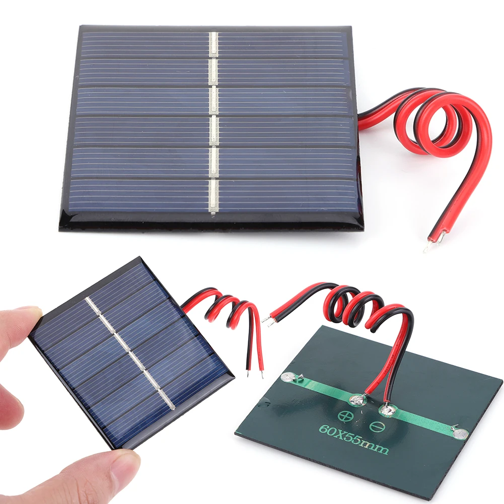 0.55W 3V Small Solar Panel DIY Solar Battery Kit with Cables Battery Mobile Phone Charger 60 X 55 Mm Photovoltaic Cells Charger