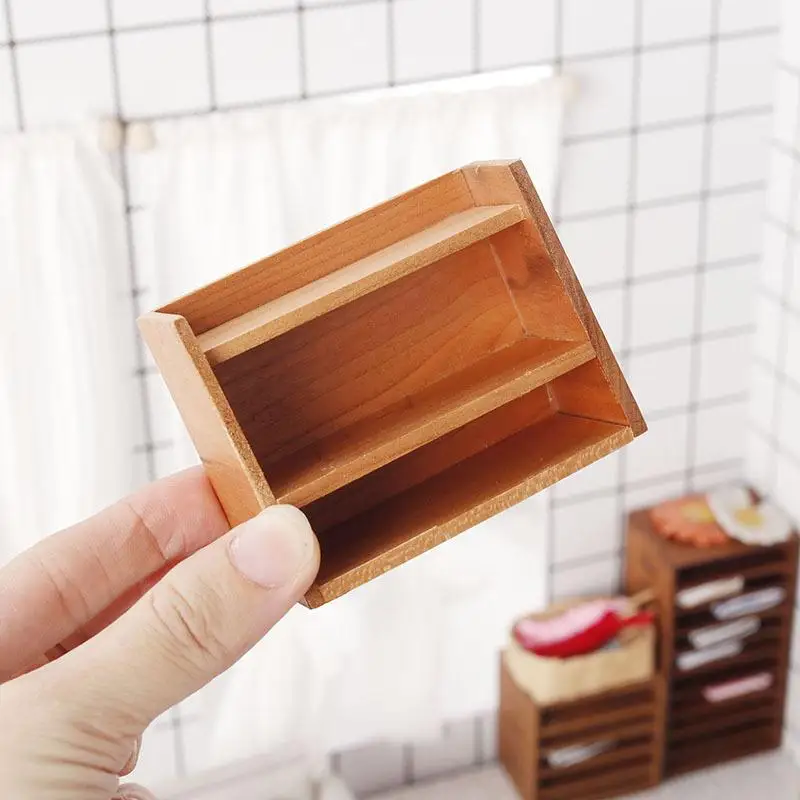 1Pcs Dollhouse Miniature Wood Storage Rack Display Shelf Cabinet Model Mini Simulation Doll House Furniture Toys Accessories