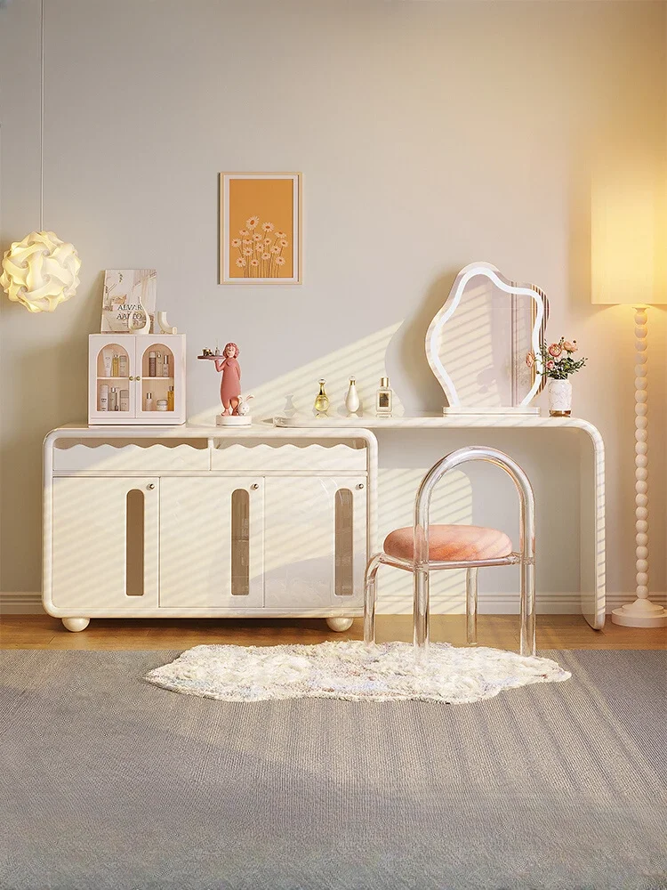 

Cream Style Dressing Table Integrated Bedroom Simple Retractable Dresser French Corner Makeup Table