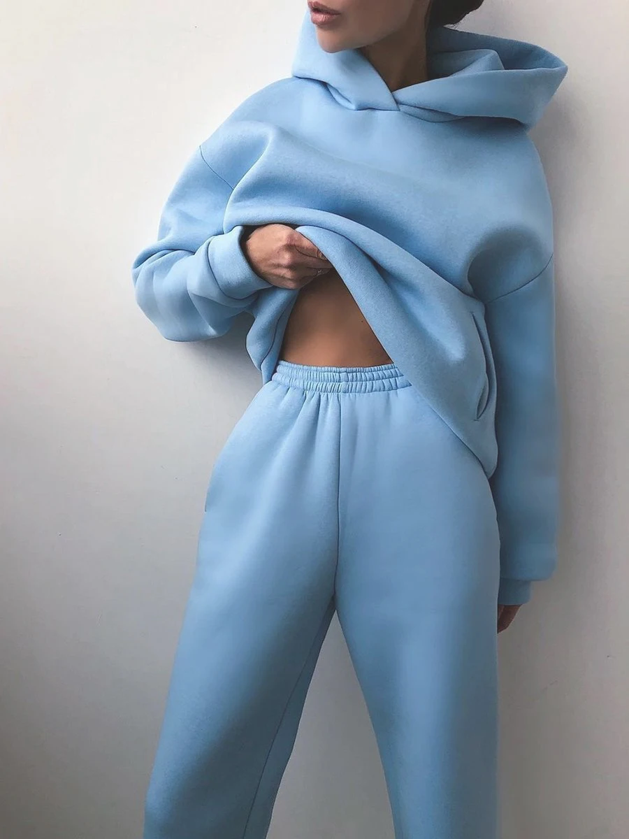 2026 Trend Lässige Mode Verdickter Langarm-Pullover und Hose Zweiteiliges Set mit Kappe für Damen – Detail 8