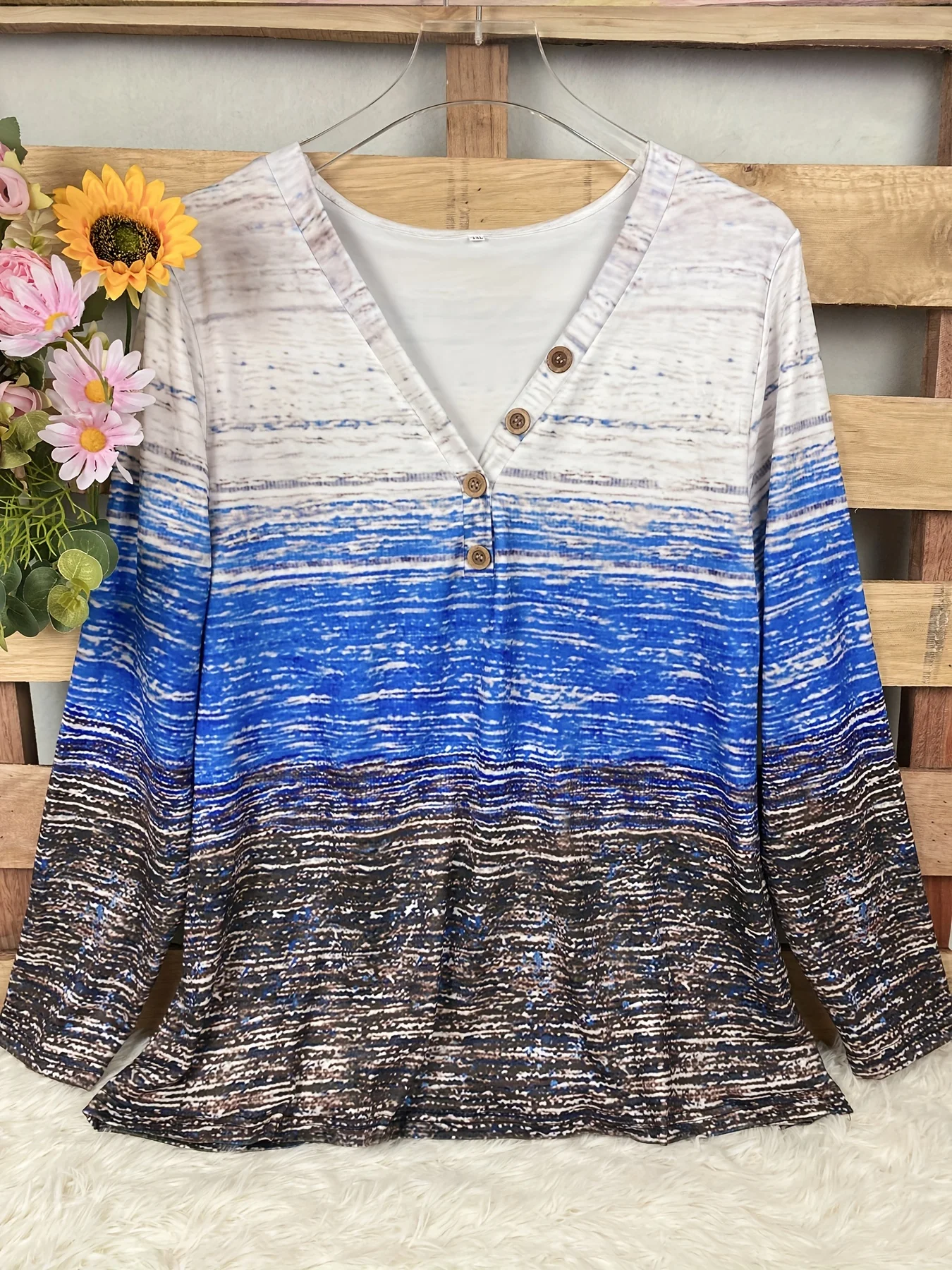 Plus Size Colorblock Gestreiftes T-Shirt Lässiges Rundhals-Langarm-T-Shirt Damen Plus Size Elegante Kleidung – Detail 5