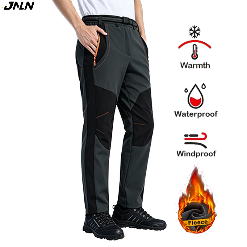 JNLN Dicke, warme Fleece-Winterhose für Herren, wasserdicht, zum Wandern, Trekking, Camping, Skifahren, Softshell-Hose, winddichte Outdoor-Hose
