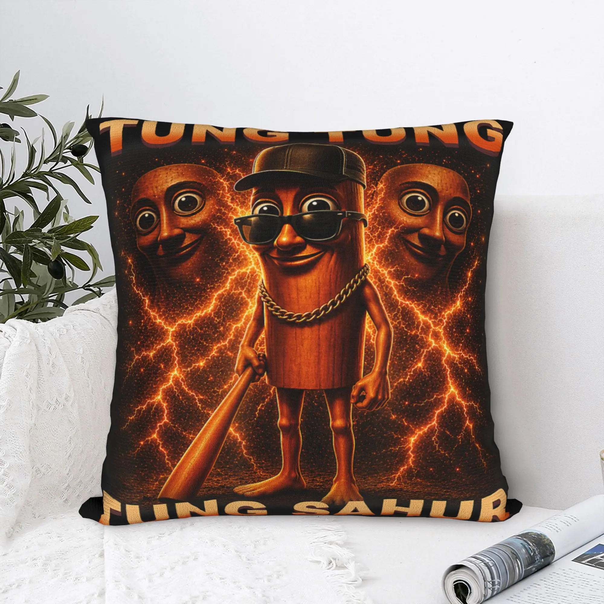 Tung Tung Tung Sahur is Calling Funny Italian Brainrot Pillowcases Vintage Pillow Case For Wedding Party Home Decor Pillow Cover