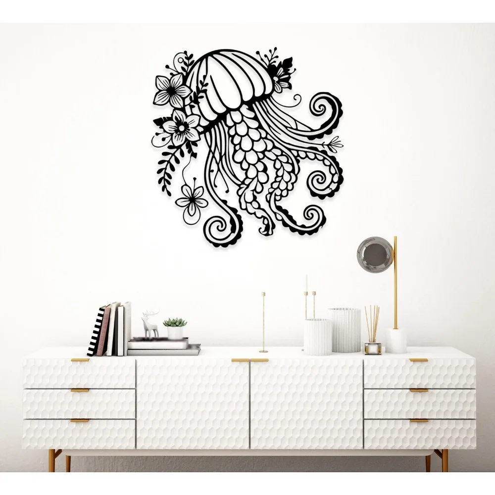 Jellyfish Metal Wall Art Iron Ocean Sea Life Silhouette Hanging Decor Coastal Home